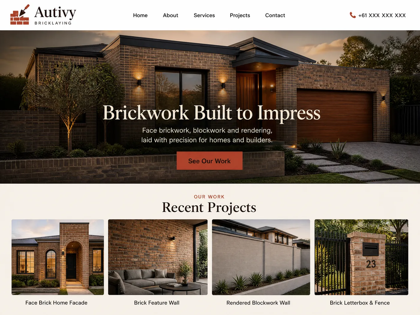 Autivy Bricklaying landing page