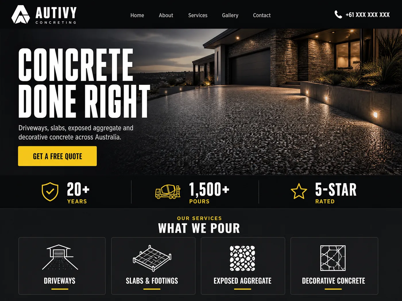 Autivy Concreting landing page