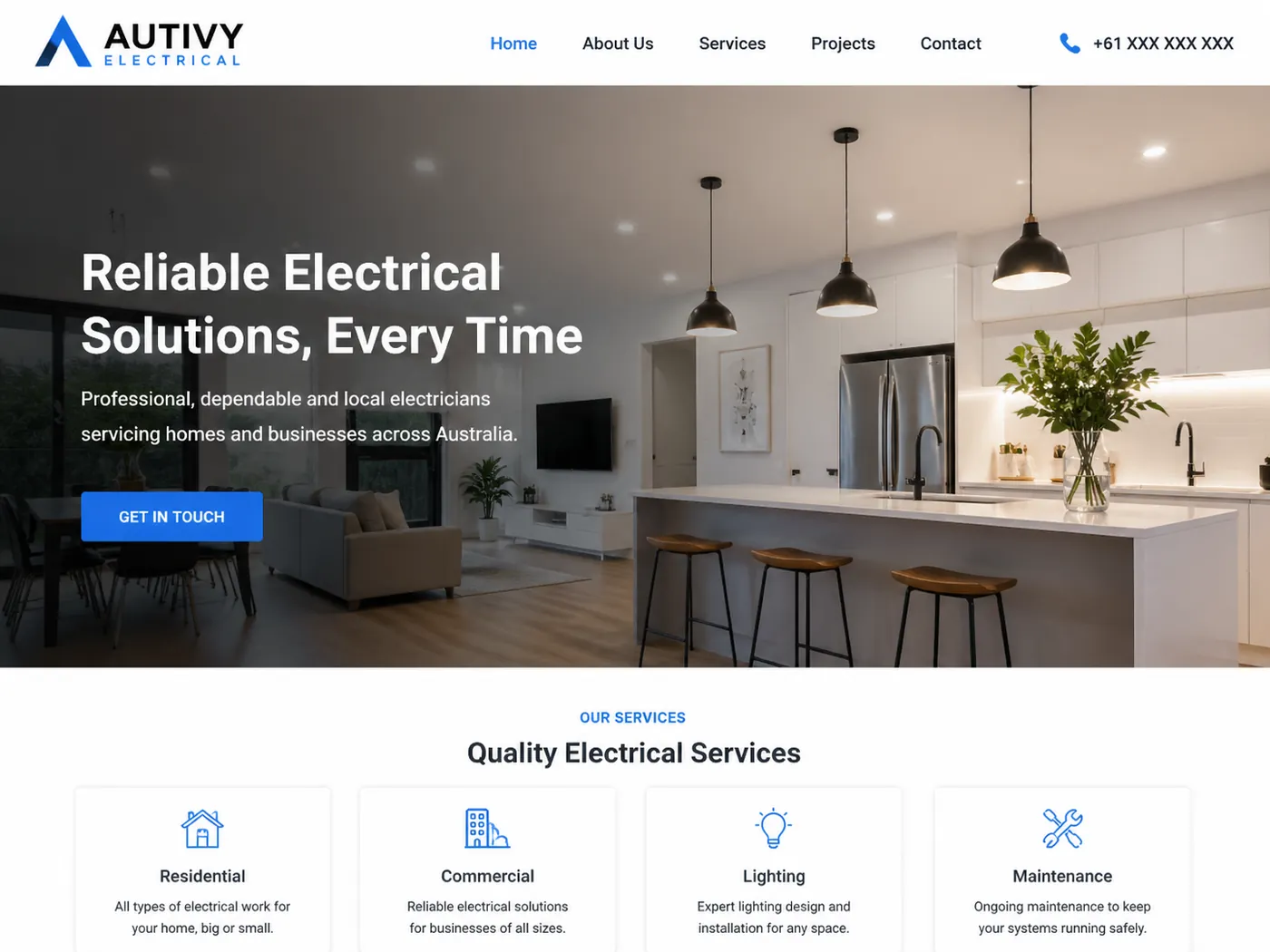 Autivy Electrical landing page