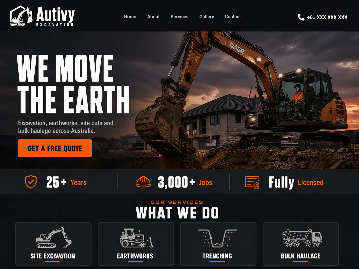 Autivy Excavation landing page