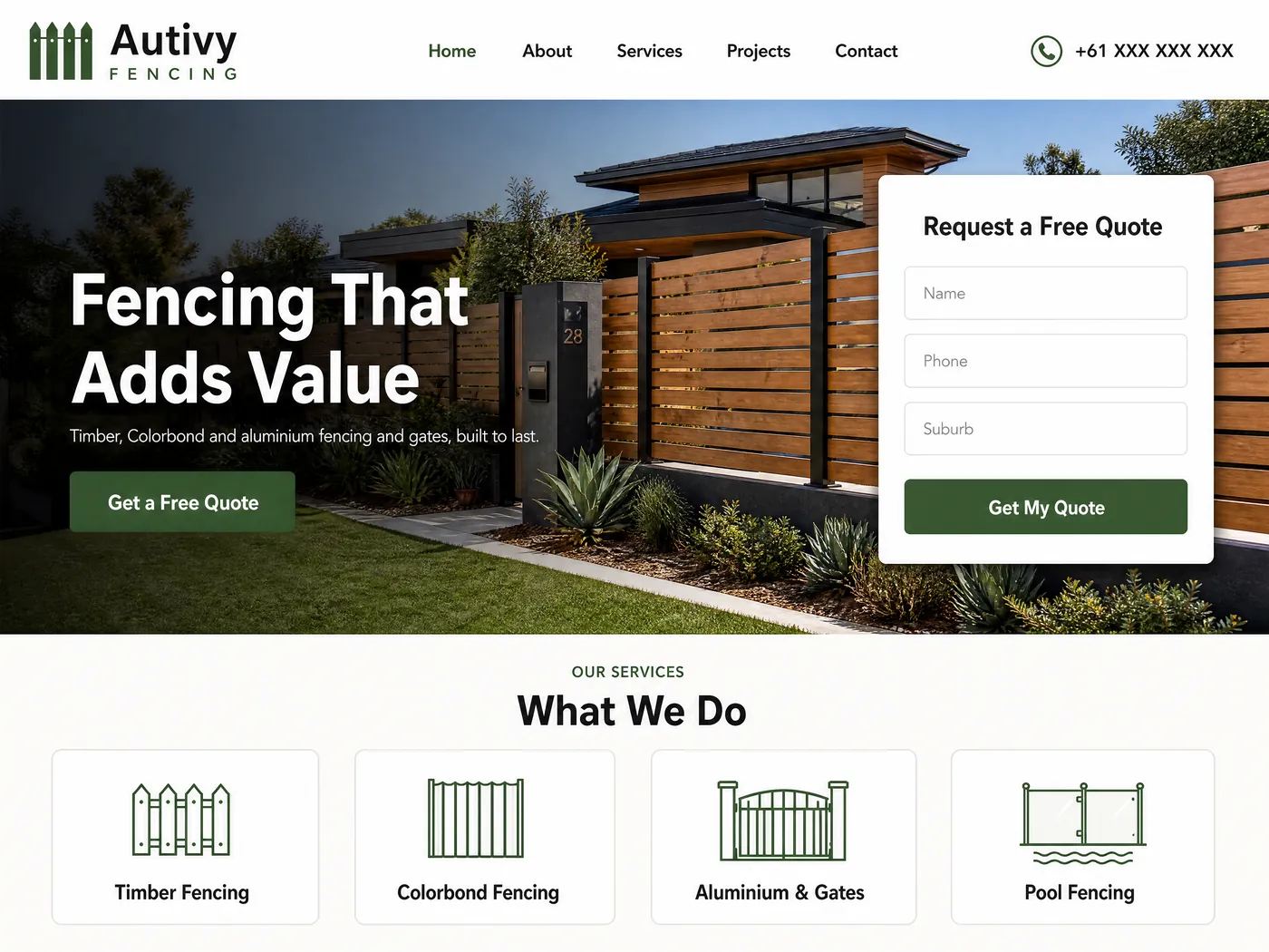 Autivy Fencing landing page