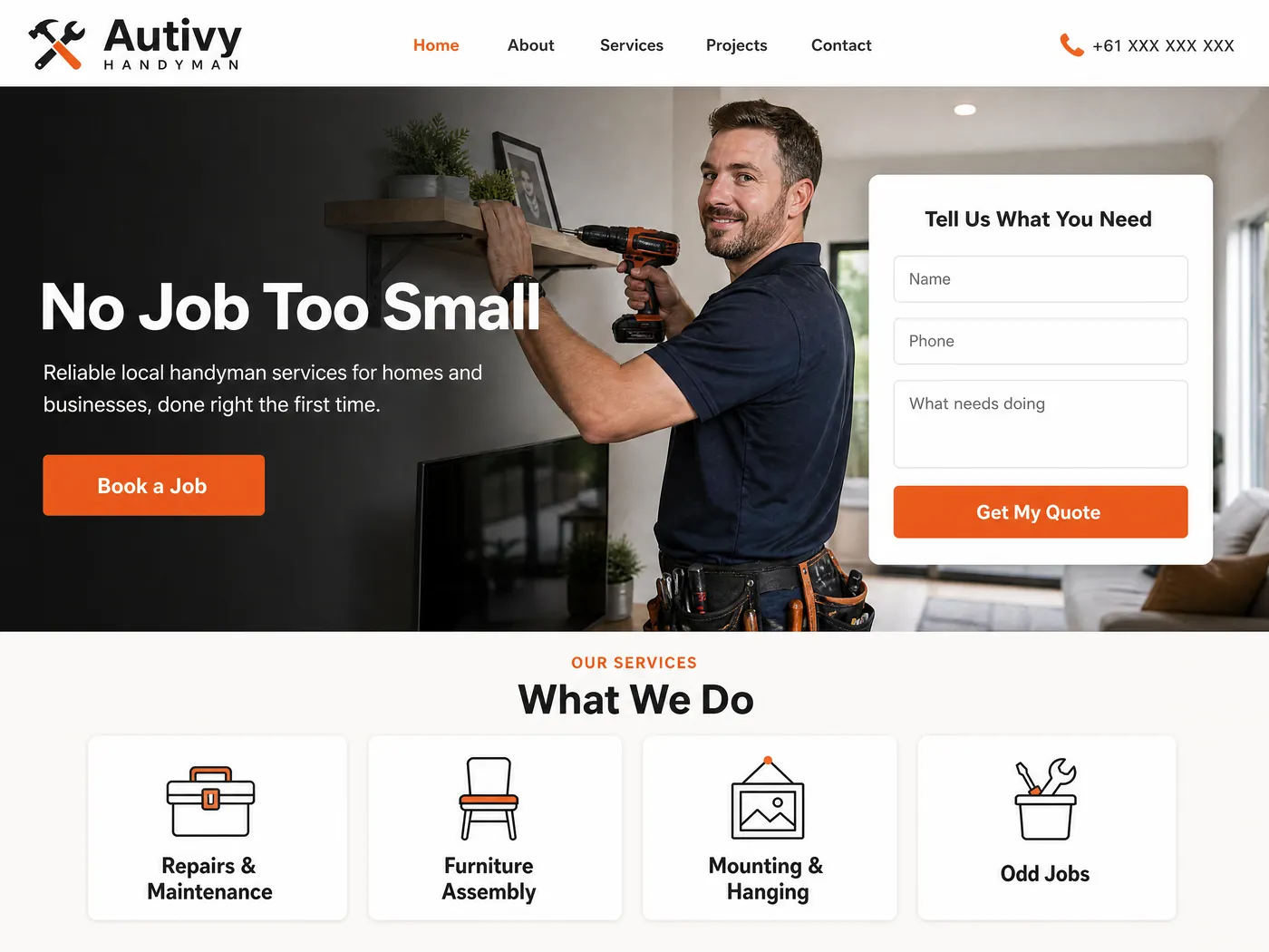 Autivy Handyman landing page