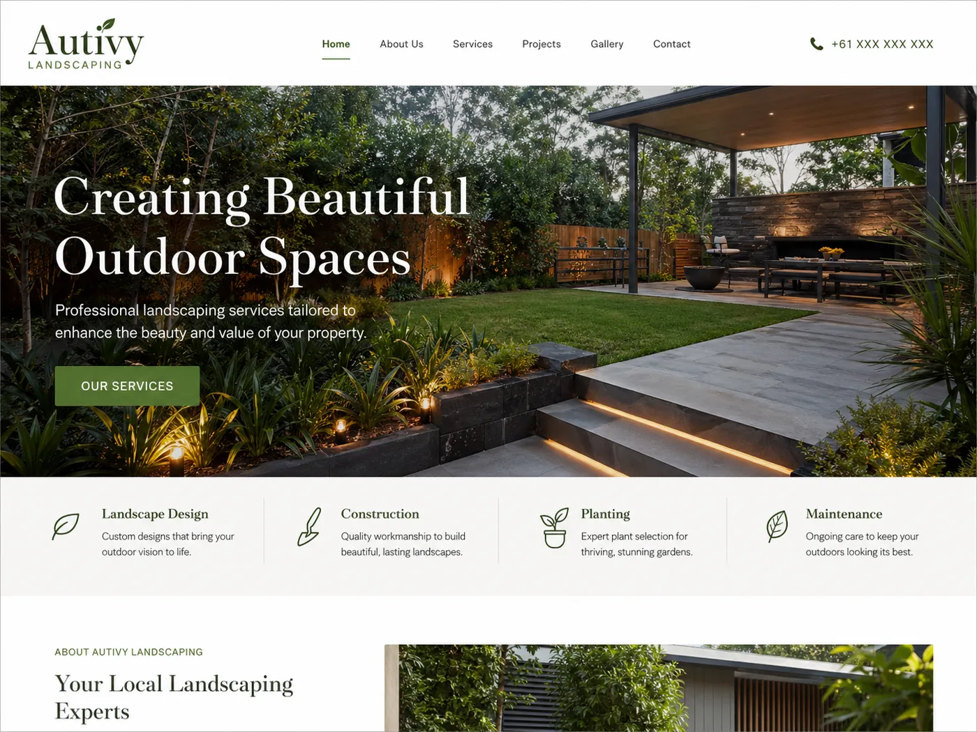Autivy Landscaping landing page
