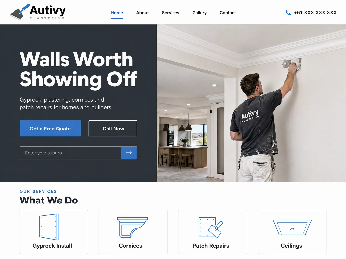 Autivy Plastering landing page