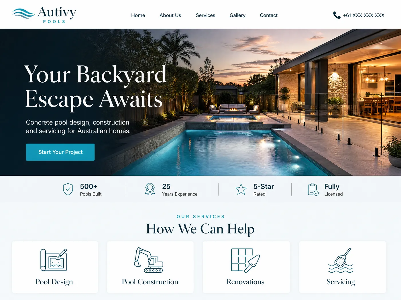 Autivy Pools landing page