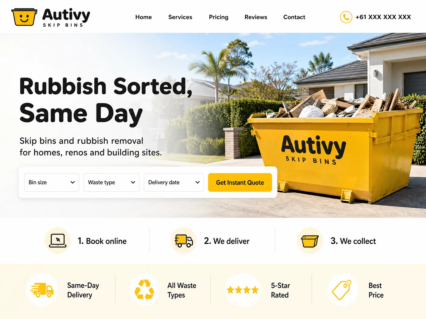 Autivy Skip Bins landing page