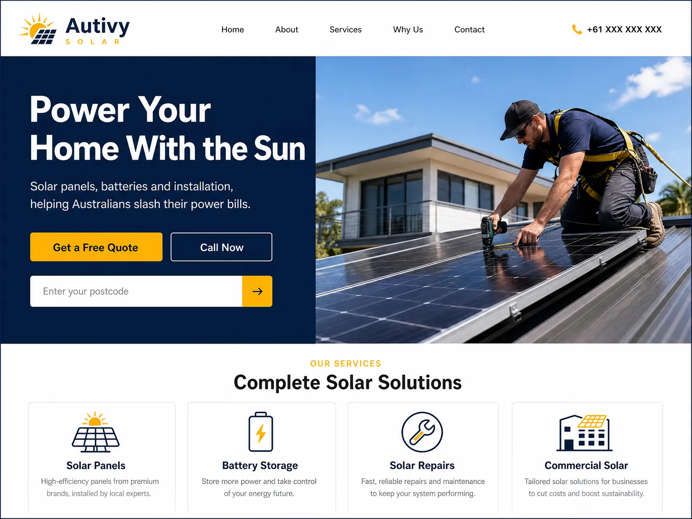 Autivy Solar landing page