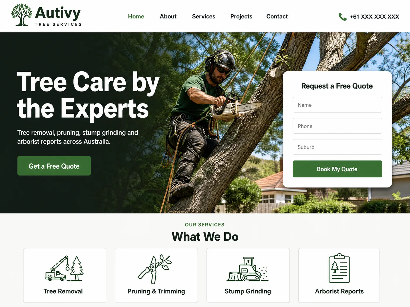 Autivy Tree Services landing page