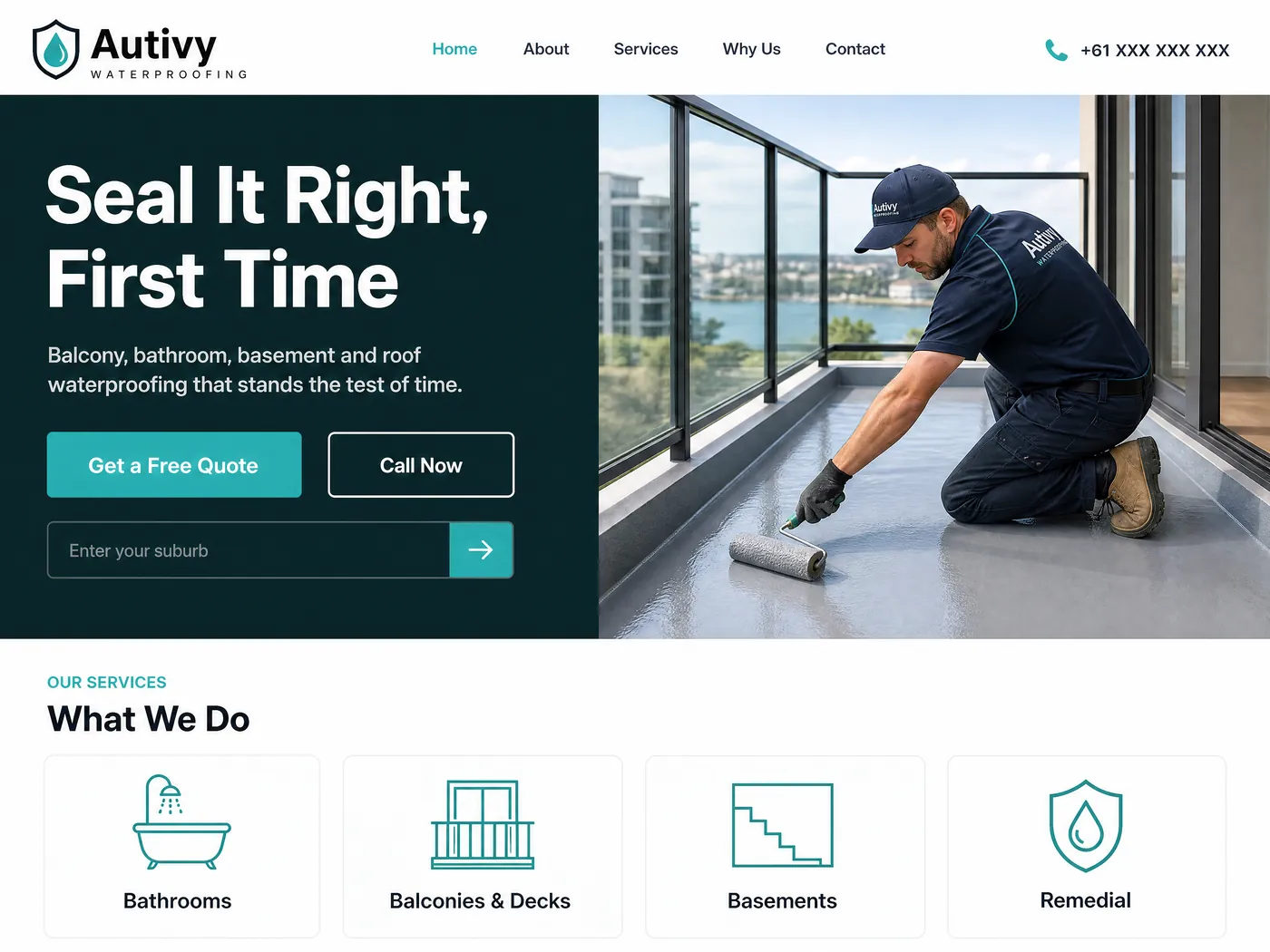 Autivy Waterproofing landing page